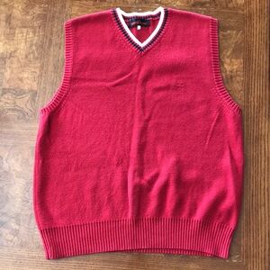 Vintage Mens V-Neck Red Sweater Vest Pullover Size Large Cotton